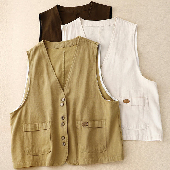 Gilet en coton sans manches pour femme, couleur Buddha Stones , boutons sur le devant, avec poches - image 19