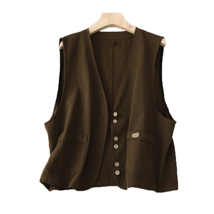 Gilet en coton sans manches pour femme, couleur Buddha Stones , boutons sur le devant, avec poches - image 12