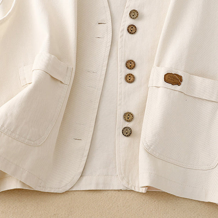 Gilet en coton sans manches pour femme, couleur Buddha Stones , boutons sur le devant, avec poches - image 16