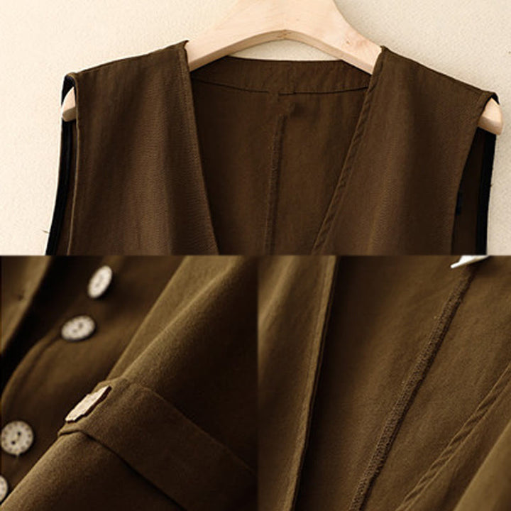 Gilet en coton sans manches pour femme, couleur Buddha Stones , boutons sur le devant, avec poches - image 11