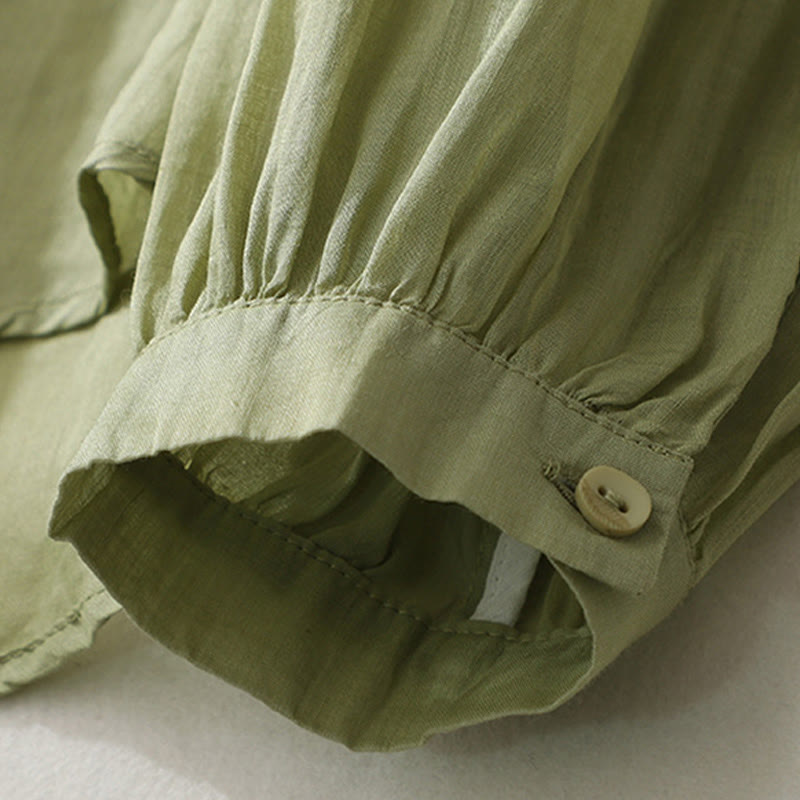Chemise en coton et lin pour femme, manches longues lanternes, motif dentelle de couleur pure, motif Buddha Stones - image 6