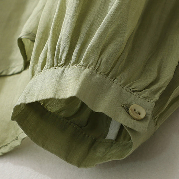 Chemise en coton et lin pour femme, manches longues lanternes, motif dentelle de couleur pure, motif Buddha Stones - image 6