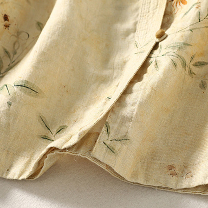 Chemise en coton et lin pour femme, manches longues lanternes, motif grenouille chinoise, motif Buddha Stones Commute - image 10