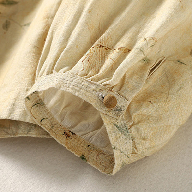 Chemise en coton et lin pour femme, manches longues lanternes, motif grenouille chinoise, motif Buddha Stones Commute - image 8