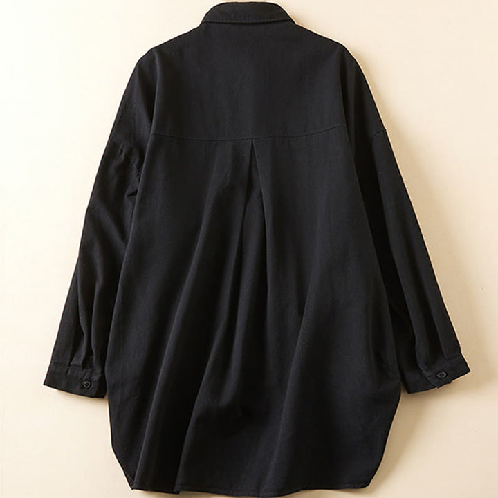 Veste à revers en coton et lin pour femme, manches longues, motif irrégulier, motif Buddha Stones Fall, avec poches - image 10