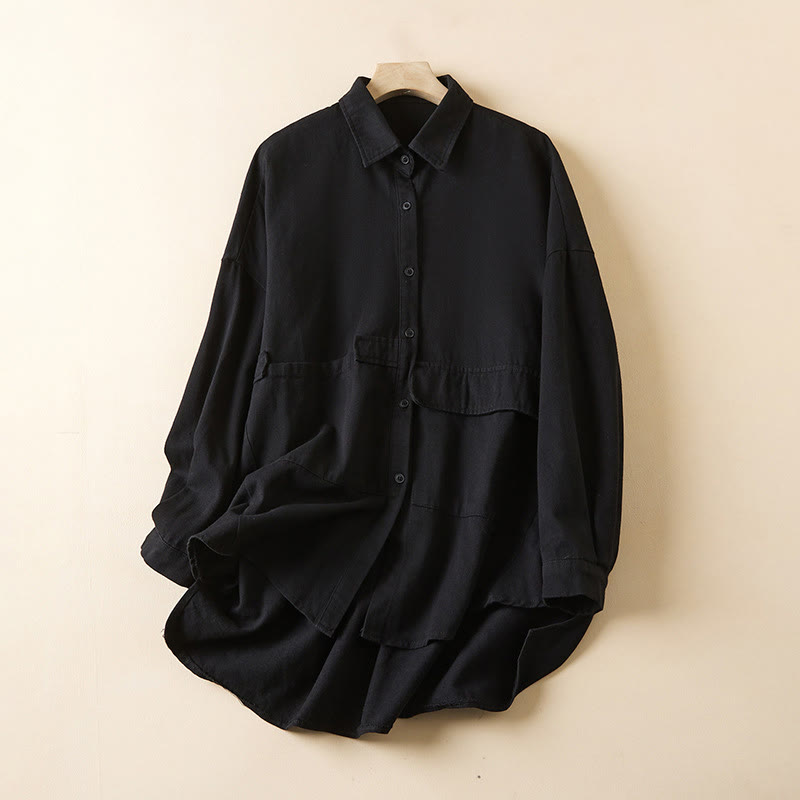 Veste à revers en coton et lin pour femme, manches longues, motif irrégulier, motif Buddha Stones Fall, avec poches - Noir - US14，UK/AU18，EU46 (2XL) - image 10