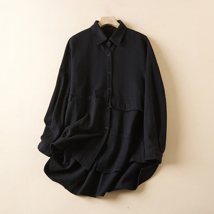 Veste à revers en coton et lin pour femme, manches longues, motif irrégulier, motif Buddha Stones Fall, avec poches - Noir - US14，UK/AU18，EU46 (2XL) - image 10