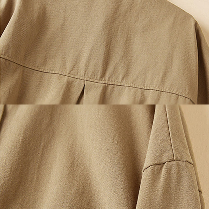 Veste à revers en coton et lin pour femme, manches longues, motif irrégulier, motif Buddha Stones Fall, avec poches - image 6