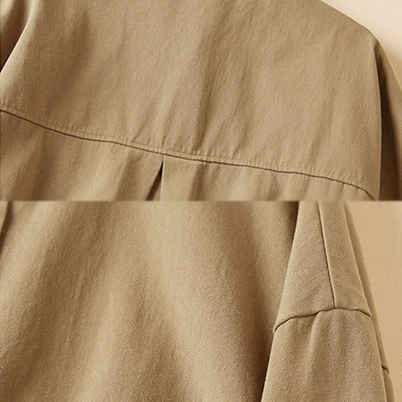 Veste à revers en coton et lin pour femme, manches longues, motif irrégulier, motif Buddha Stones Fall, avec poches - image 7