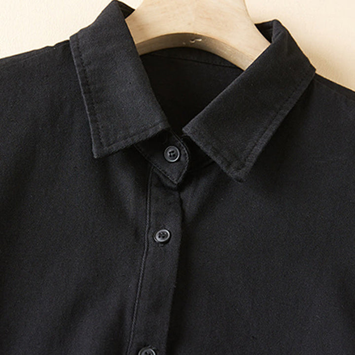 Veste à revers en coton et lin pour femme, manches longues, motif irrégulier, motif Buddha Stones Fall, avec poches - image 11