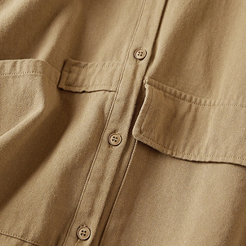 Veste à revers en coton et lin pour femme, manches longues, motif irrégulier, motif Buddha Stones Fall, avec poches - image 3