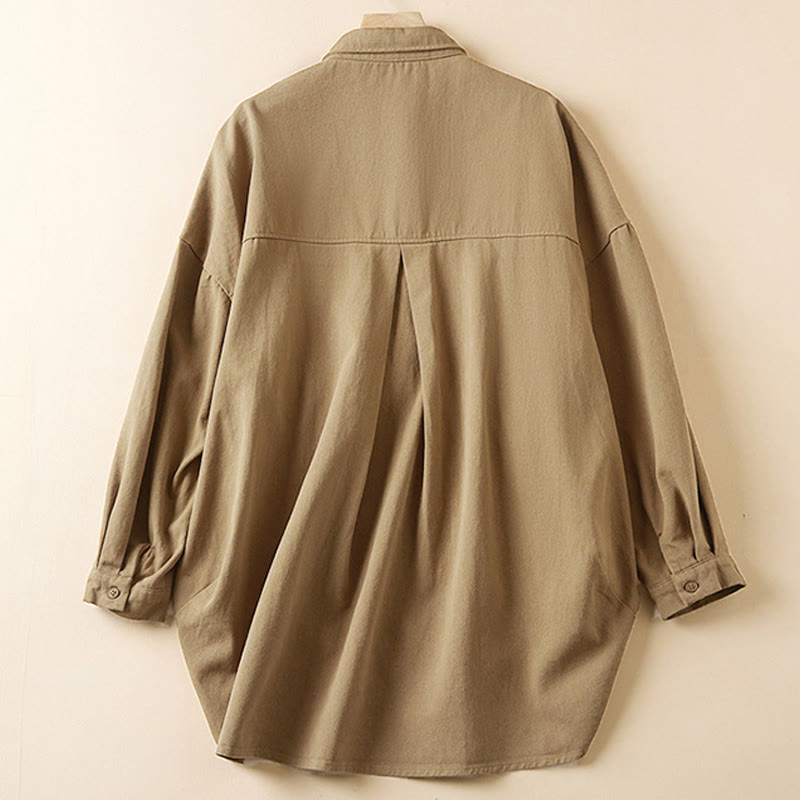 Veste à revers en coton et lin pour femme, manches longues, motif irrégulier, motif Buddha Stones Fall, avec poches - image 1