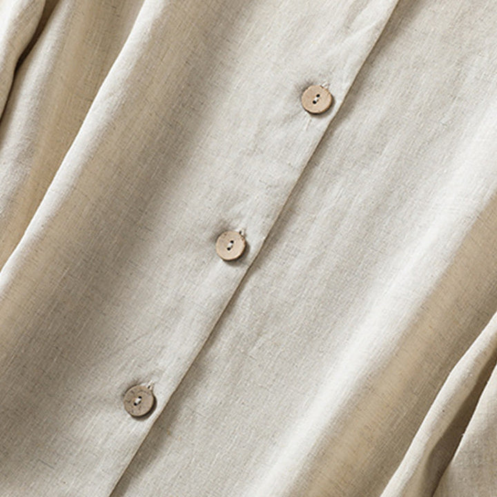 Chemise en coton et lin à manches longues et col en V pour femme, motif Buddha Stones, boutons unis, printemps - image 5