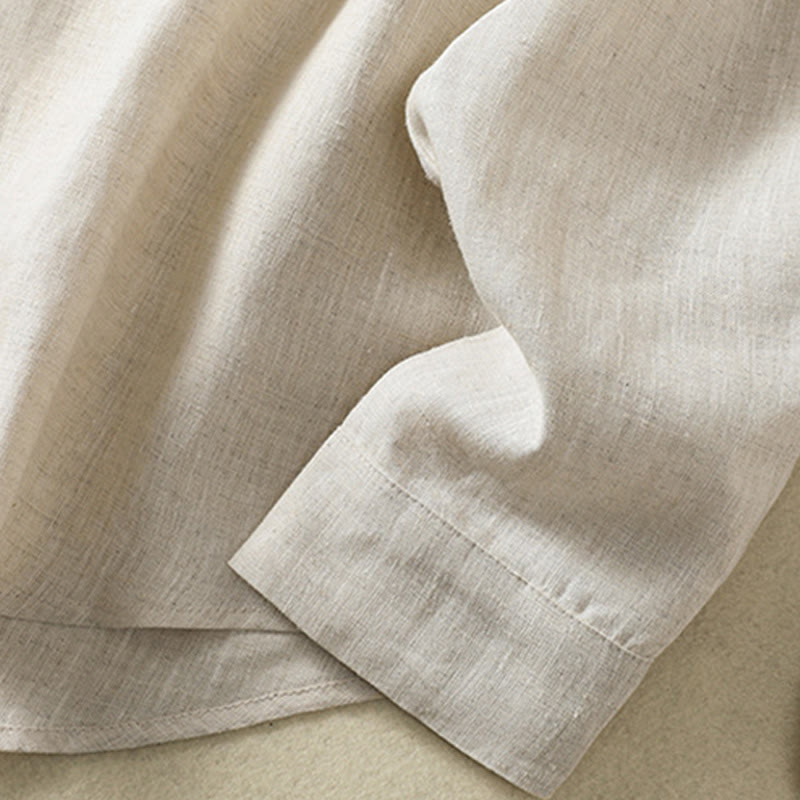 Chemise en coton et lin à manches longues et col en V pour femme, motif Buddha Stones, boutons unis, printemps - image 7