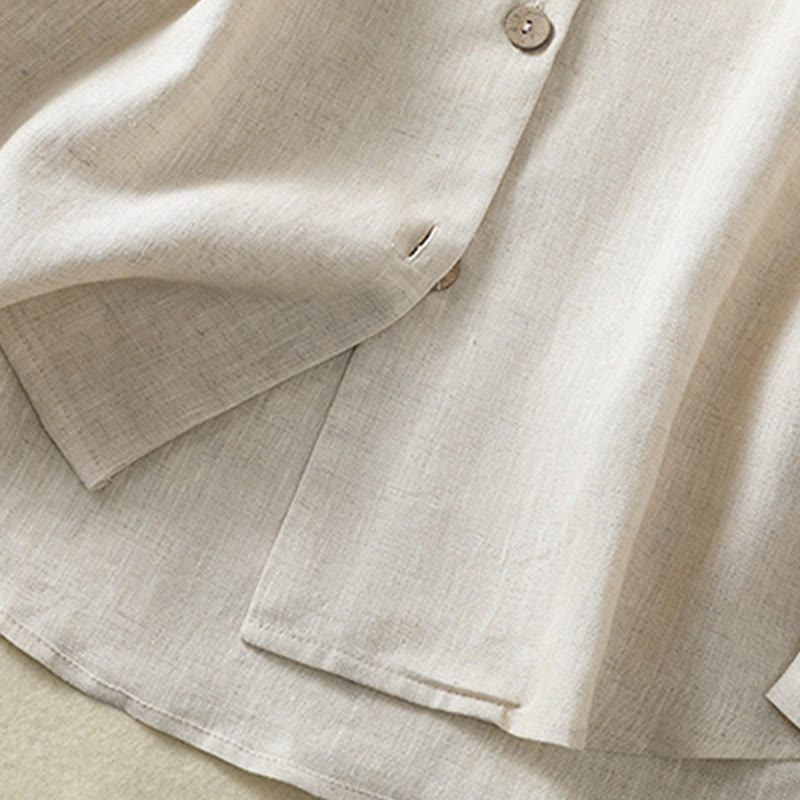 Chemise en coton et lin à manches longues et col en V pour femme, motif Buddha Stones, boutons unis, printemps - image 6