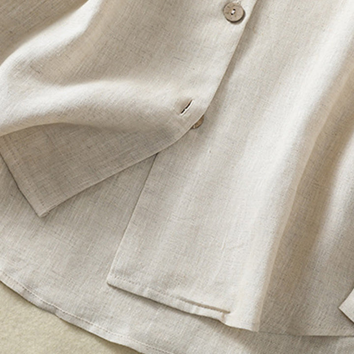 Chemise en coton et lin à manches longues et col en V pour femme, motif Buddha Stones, boutons unis, printemps - image 6