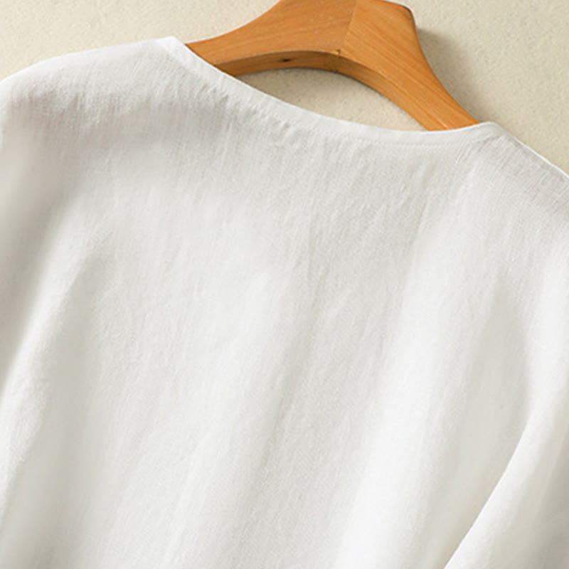 Chemise en coton et lin à manches longues et col en V pour femme, motif Buddha Stones, boutons unis, printemps - image 13