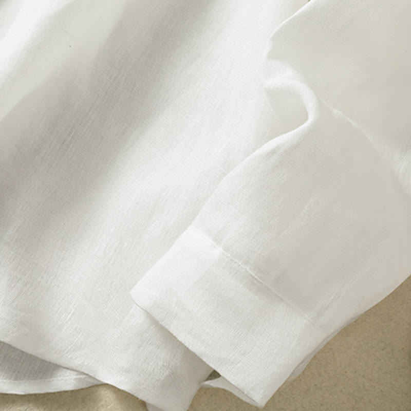 Chemise en coton et lin à manches longues et col en V pour femme, motif Buddha Stones, boutons unis, printemps - image 17