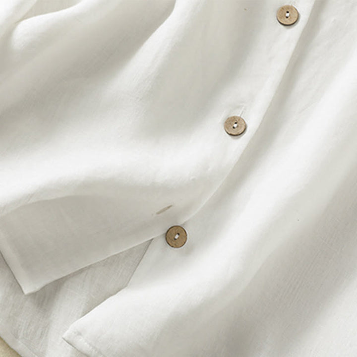 Chemise en coton et lin à manches longues et col en V pour femme, motif Buddha Stones, boutons unis, printemps - image 15