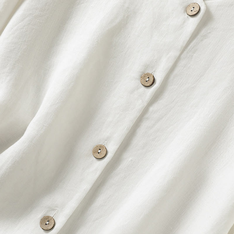 Chemise en coton et lin à manches longues et col en V pour femme, motif Buddha Stones, boutons unis, printemps - image 15
