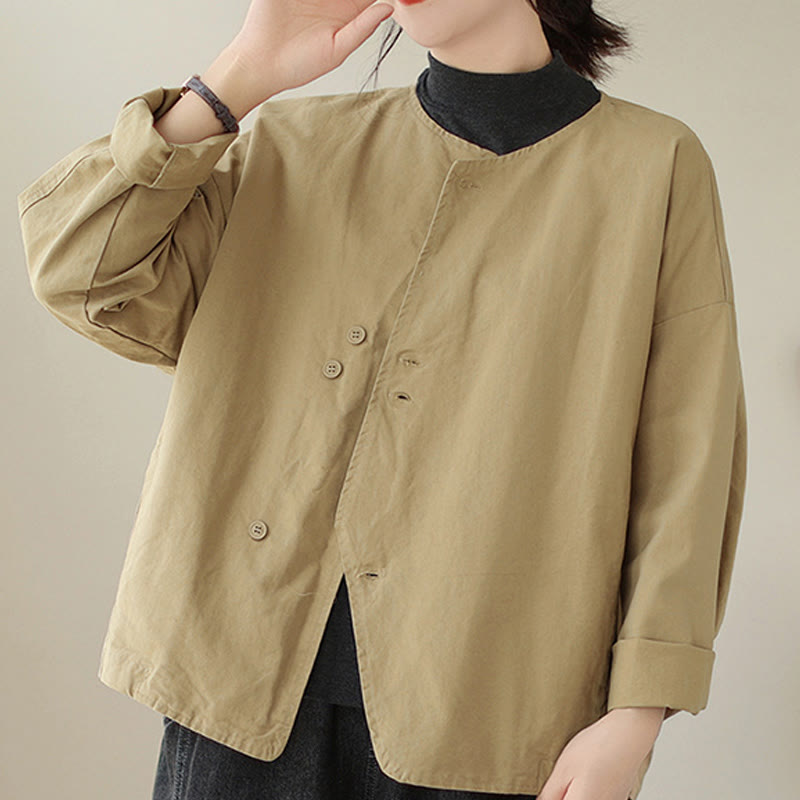 Veste asymétrique à manches longues en coton et lin pour femme avec poches et motif Buddha Stones Spring - Verge d'or pâle - US12，UK/AU16，EU44 (2XL) - image 1