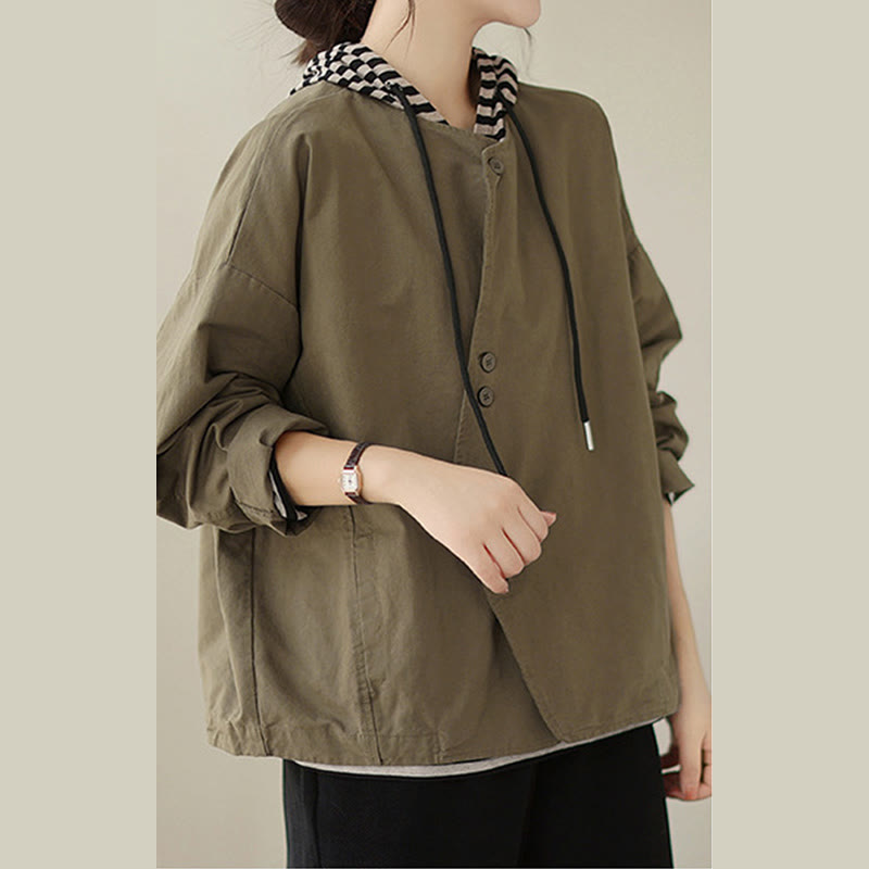 Veste asymétrique à manches longues en coton et lin pour femme avec poches et motif Buddha Stones Spring - image 14