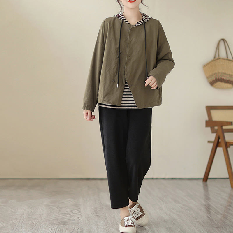 Veste asymétrique à manches longues en coton et lin pour femme avec poches et motif Buddha Stones Spring - image 17