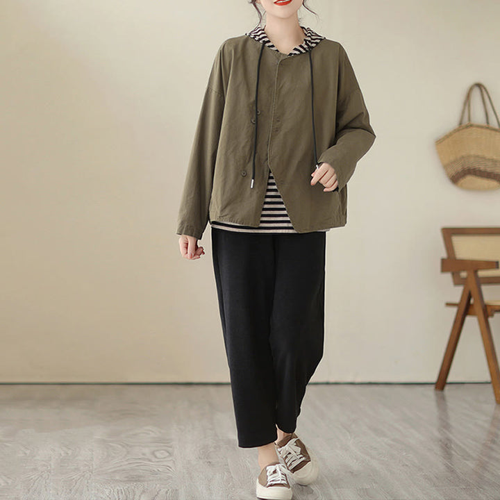 Veste asymétrique à manches longues en coton et lin pour femme avec poches et motif Buddha Stones Spring - image 17
