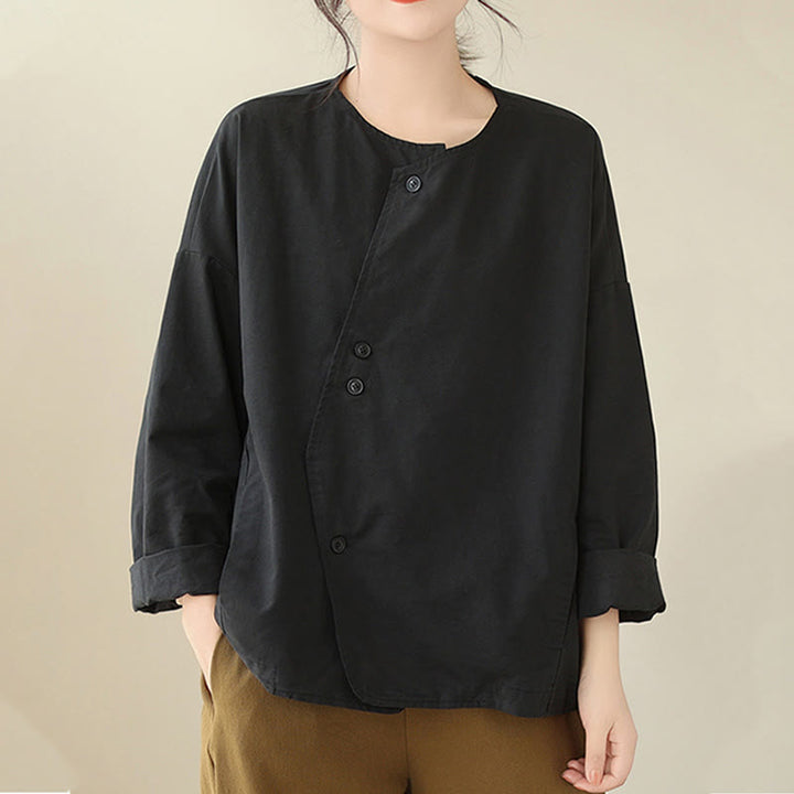 Veste asymétrique à manches longues en coton et lin pour femme avec poches et motif Buddha Stones Spring - image 23