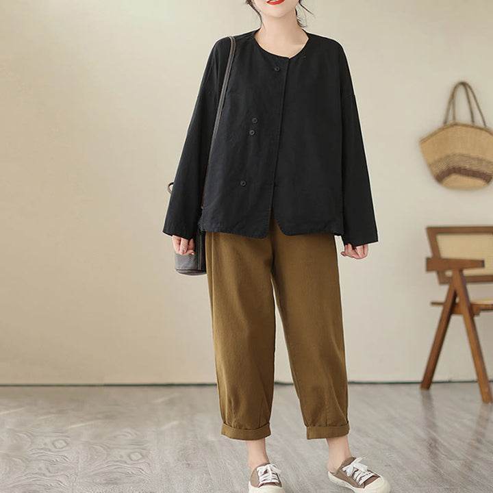 Veste asymétrique à manches longues en coton et lin pour femme avec poches et motif Buddha Stones Spring - image 24