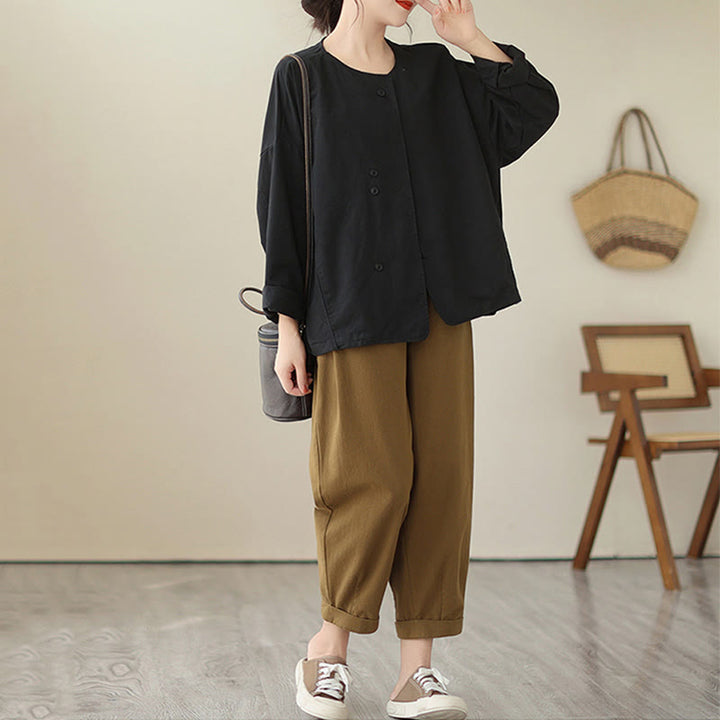 Veste asymétrique à manches longues en coton et lin pour femme avec poches et motif Buddha Stones Spring - image 24