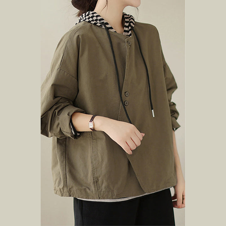 Veste asymétrique à manches longues en coton et lin pour femme avec poches et motif Buddha Stones Spring - image 15