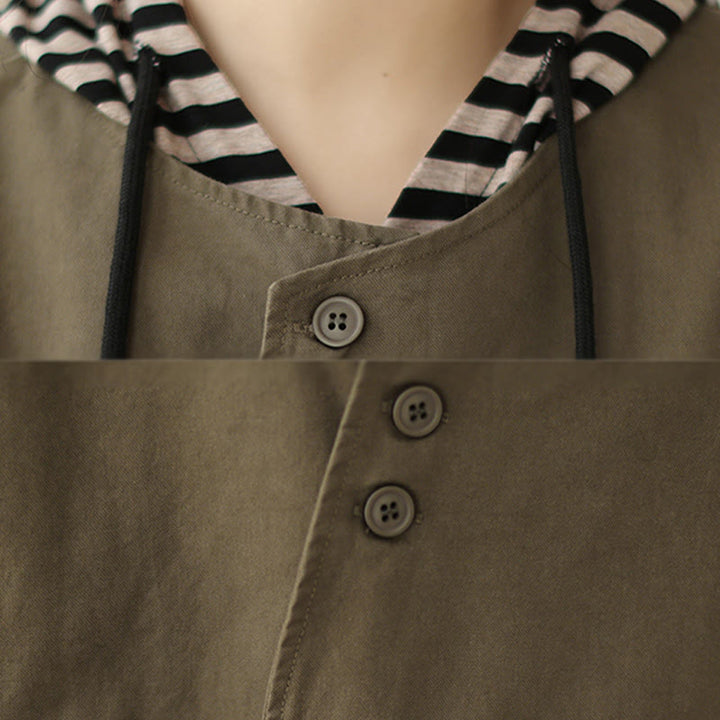 Veste asymétrique à manches longues en coton et lin pour femme avec poches et motif Buddha Stones Spring - image 18