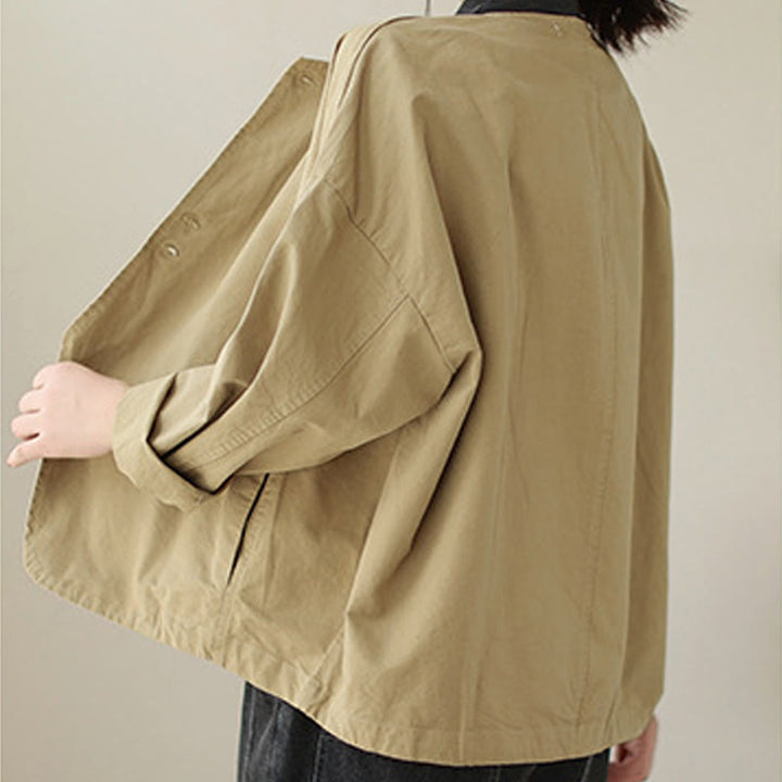 Veste asymétrique à manches longues en coton et lin pour femme avec poches et motif Buddha Stones Spring - image 1