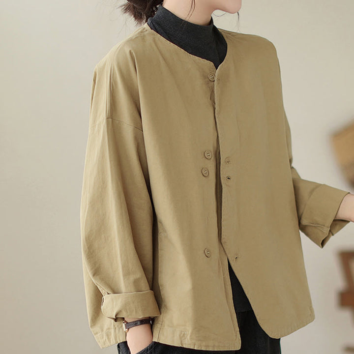 Veste asymétrique à manches longues en coton et lin pour femme avec poches et motif Buddha Stones Spring - image 3