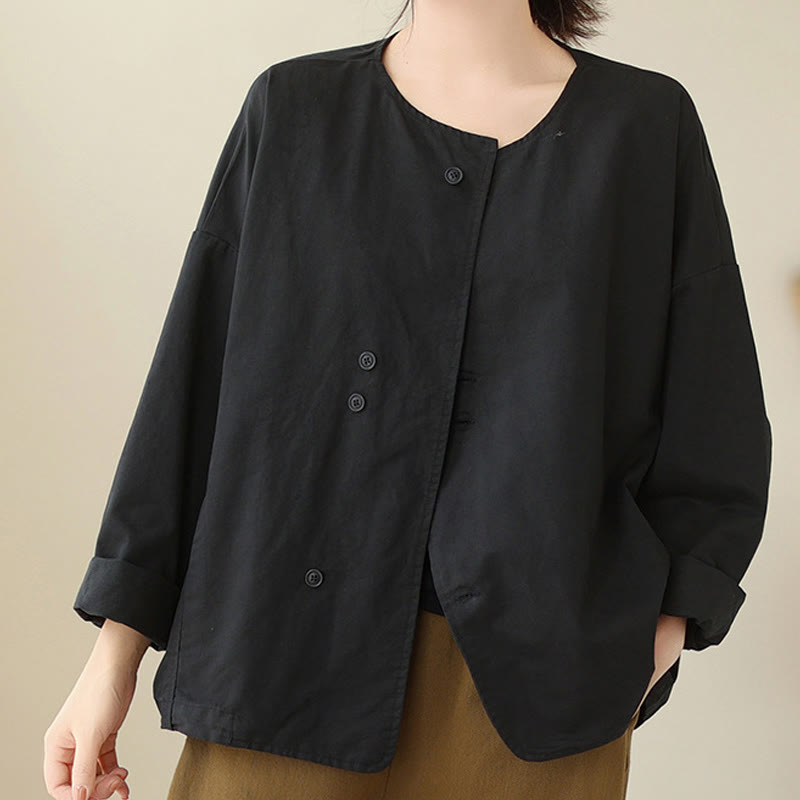 Veste asymétrique à manches longues en coton et lin pour femme avec poches et motif Buddha Stones Spring - Noir - US12，UK/AU16，EU44 (2XL) - image 19