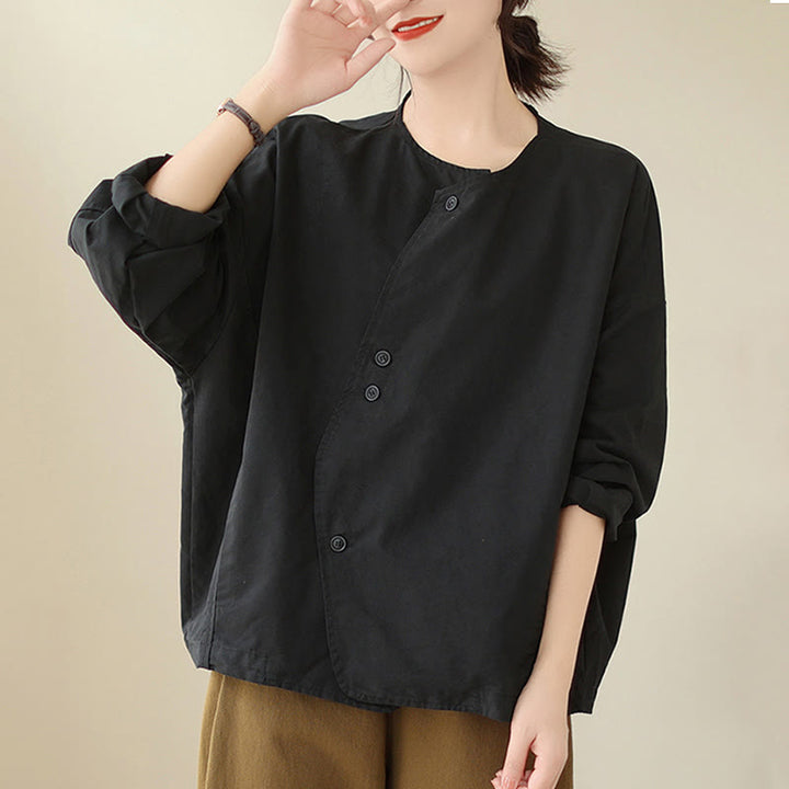 Veste asymétrique à manches longues en coton et lin pour femme avec poches et motif Buddha Stones Spring - image 22