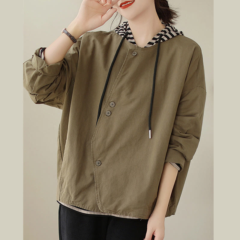 Veste asymétrique à manches longues en coton et lin pour femme avec poches et motif Buddha Stones Spring - image 14