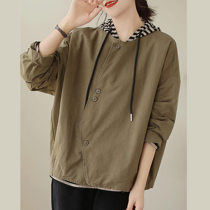Veste asymétrique à manches longues en coton et lin pour femme avec poches et motif Buddha Stones Spring - image 14