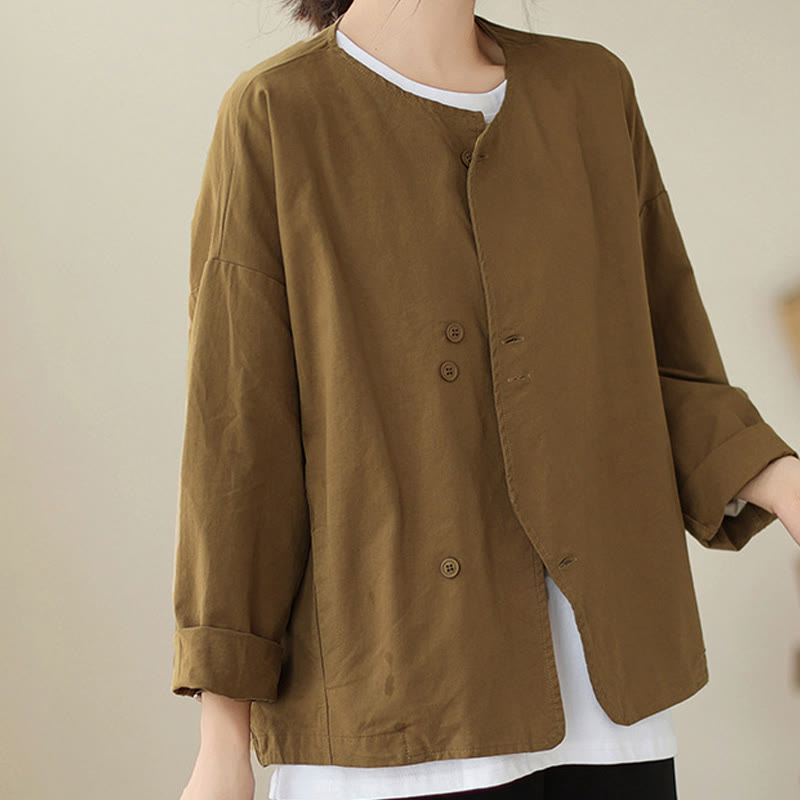 Veste asymétrique à manches longues en coton et lin pour femme avec poches et motif Buddha Stones Spring - Verge d'or foncée - US12，UK/AU16，EU44 (2XL) - image 6