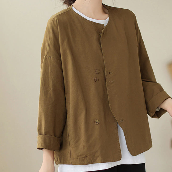 Veste asymétrique à manches longues en coton et lin pour femme avec poches et motif Buddha Stones Spring - Verge d'or foncée - US12，UK/AU16，EU44 (2XL) - image 6