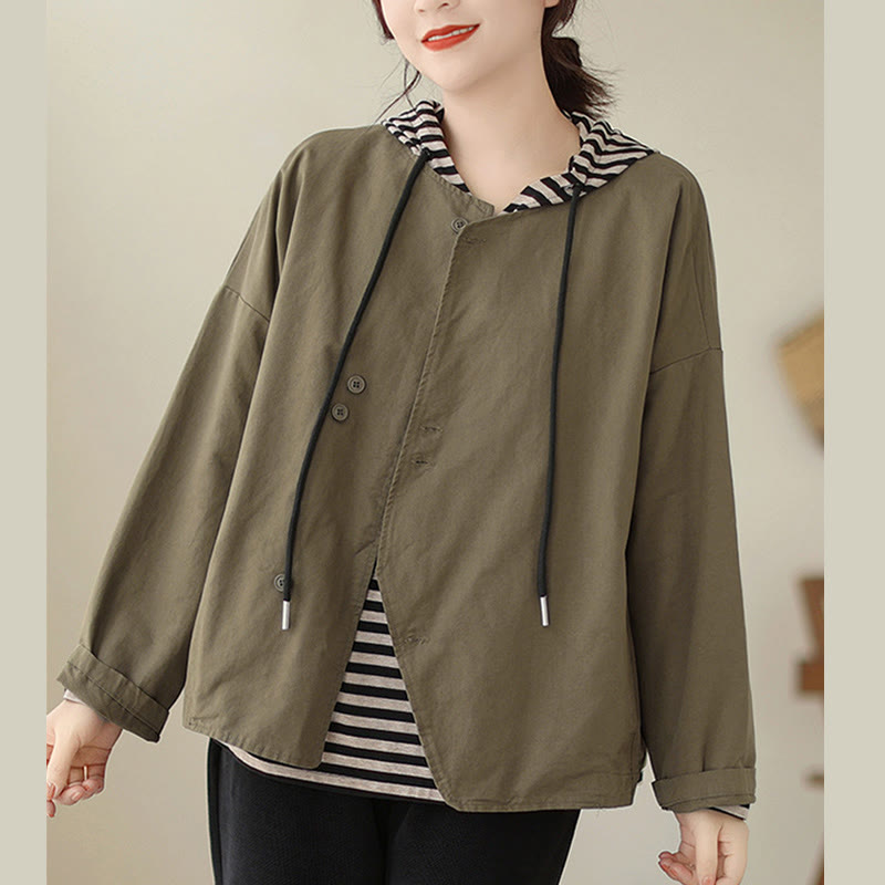 Veste asymétrique à manches longues en coton et lin pour femme avec poches et motif Buddha Stones Spring - Olive - US12，UK/AU16，EU44 (2XL) - image 12