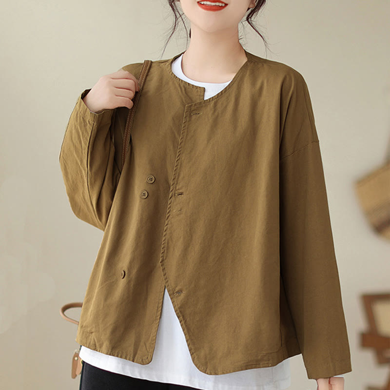Veste asymétrique à manches longues en coton et lin pour femme avec poches et motif Buddha Stones Spring - image 8