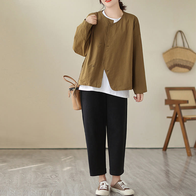 Veste asymétrique à manches longues en coton et lin pour femme avec poches et motif Buddha Stones Spring - image 9