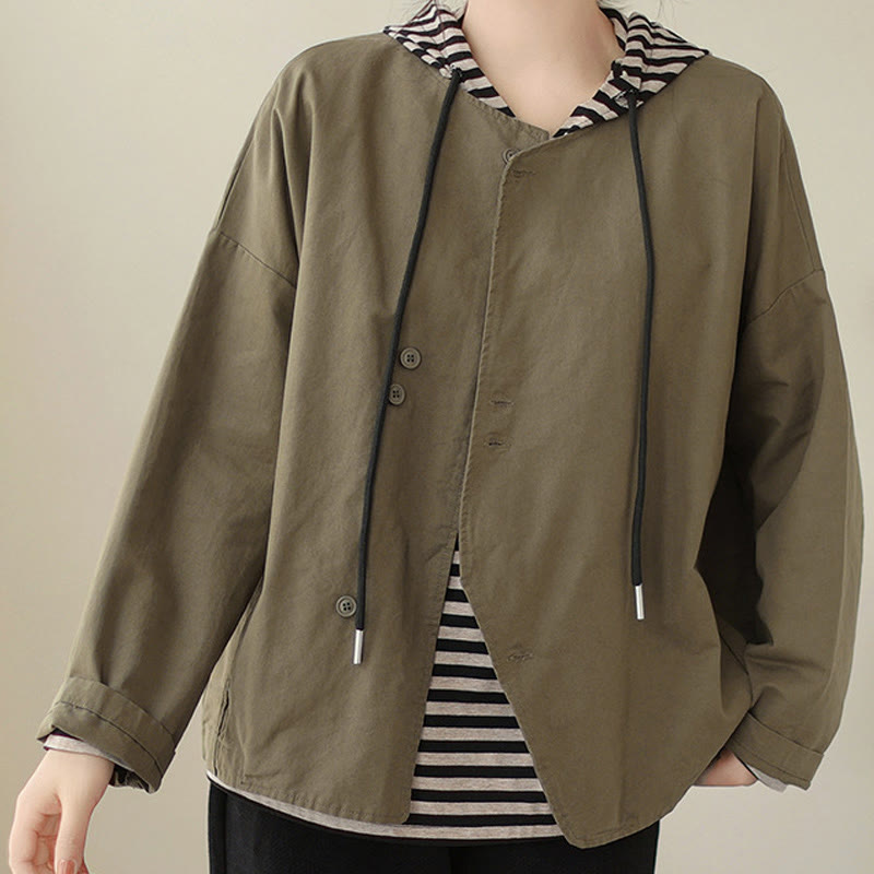 Veste asymétrique à manches longues en coton et lin pour femme avec poches et motif Buddha Stones Spring - image 15