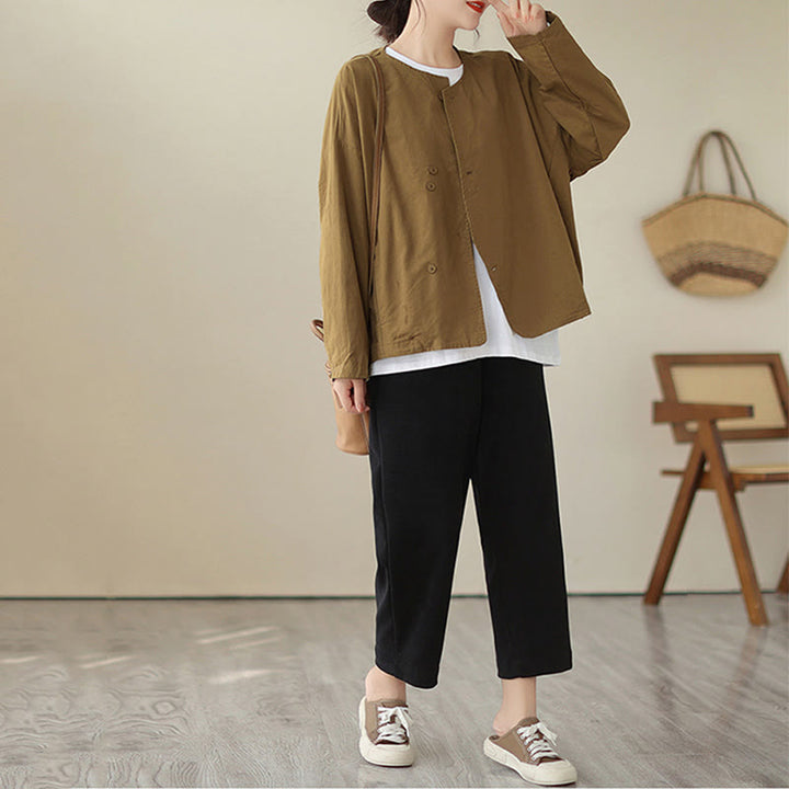 Veste asymétrique à manches longues en coton et lin pour femme avec poches et motif Buddha Stones Spring - image 10