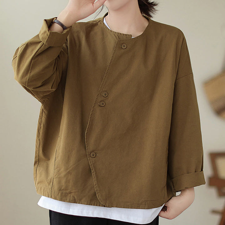 Veste asymétrique à manches longues en coton et lin pour femme avec poches et motif Buddha Stones Spring - image 6