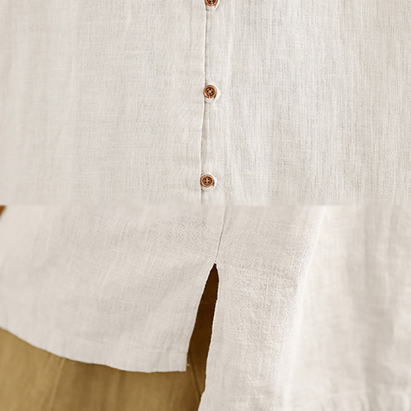 Chemise en coton et lin à manches longues pour femme, couleur unie, boutons sur le devant, motif Buddha Stones - image 8
