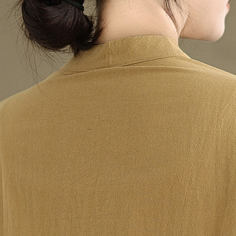 Chemise en coton et lin à manches longues et poche pour femme Motif Buddha Stones Commute Pure Color - image 8