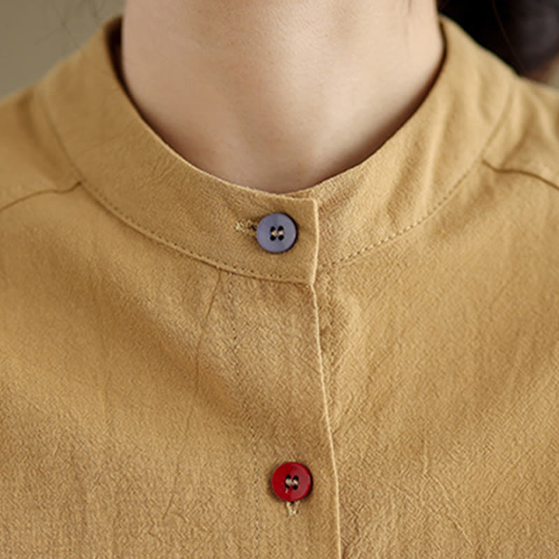 Chemise en coton et lin à manches longues et poche pour femme Motif Buddha Stones Commute Pure Color - image 7